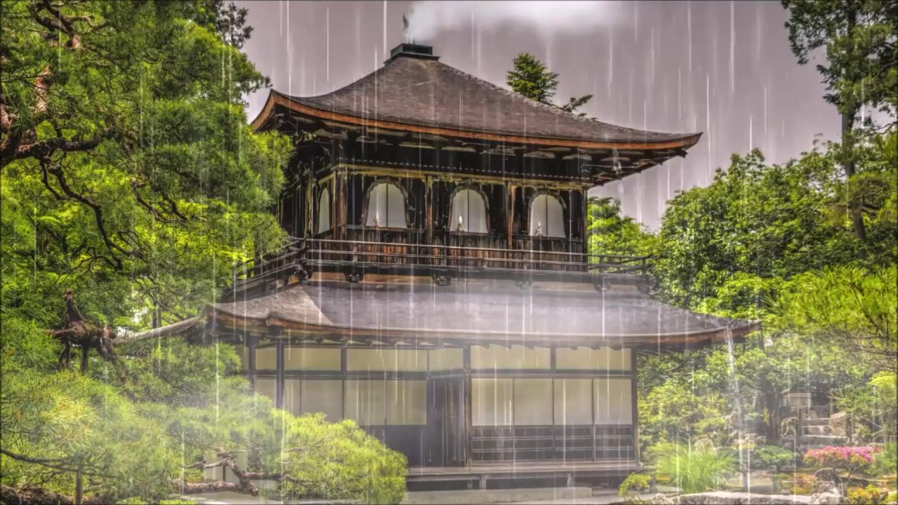 庙雨性质花园日本出亚洲一滴水景观房子植物天气滴雨滴