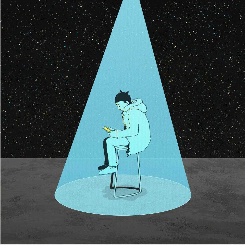 幻想照明男子个人秀寂寞宇宙夜性能灰色的光灰色的幻想灰色的夜晚