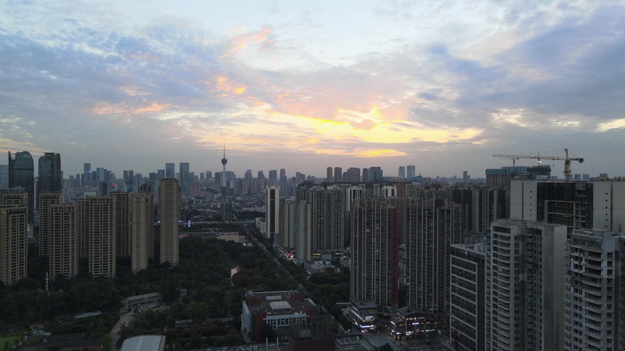 成都339电视塔夕阳航拍
