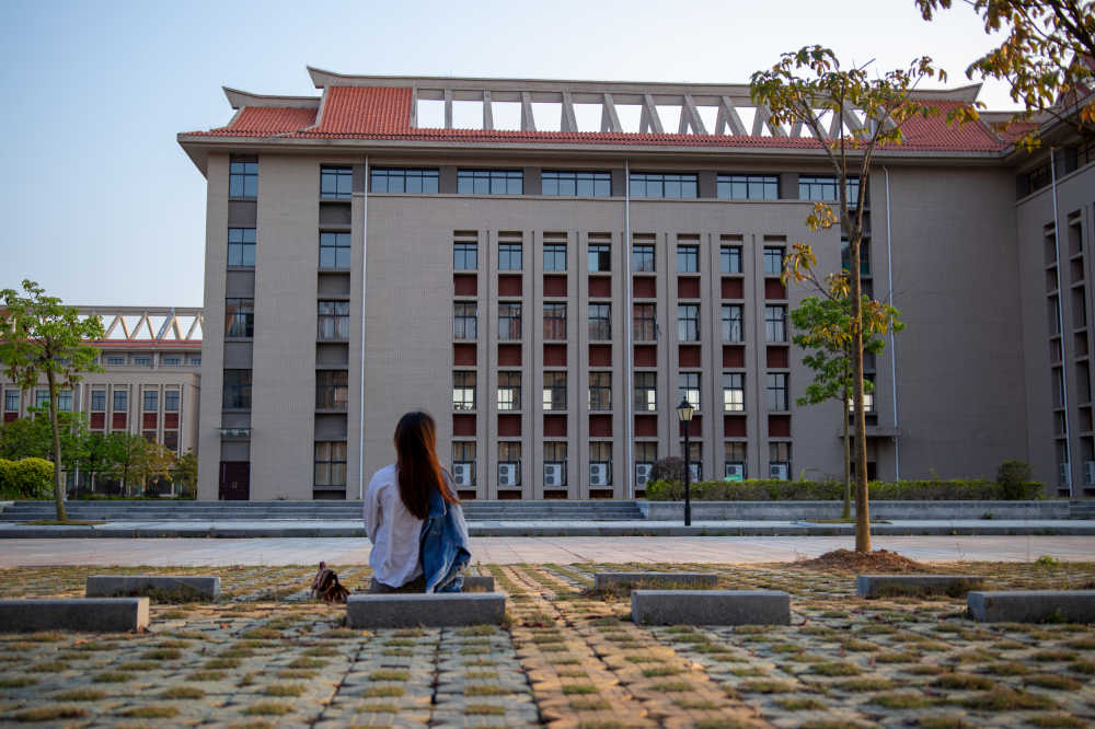室外广场建筑校园教学楼人像背影
