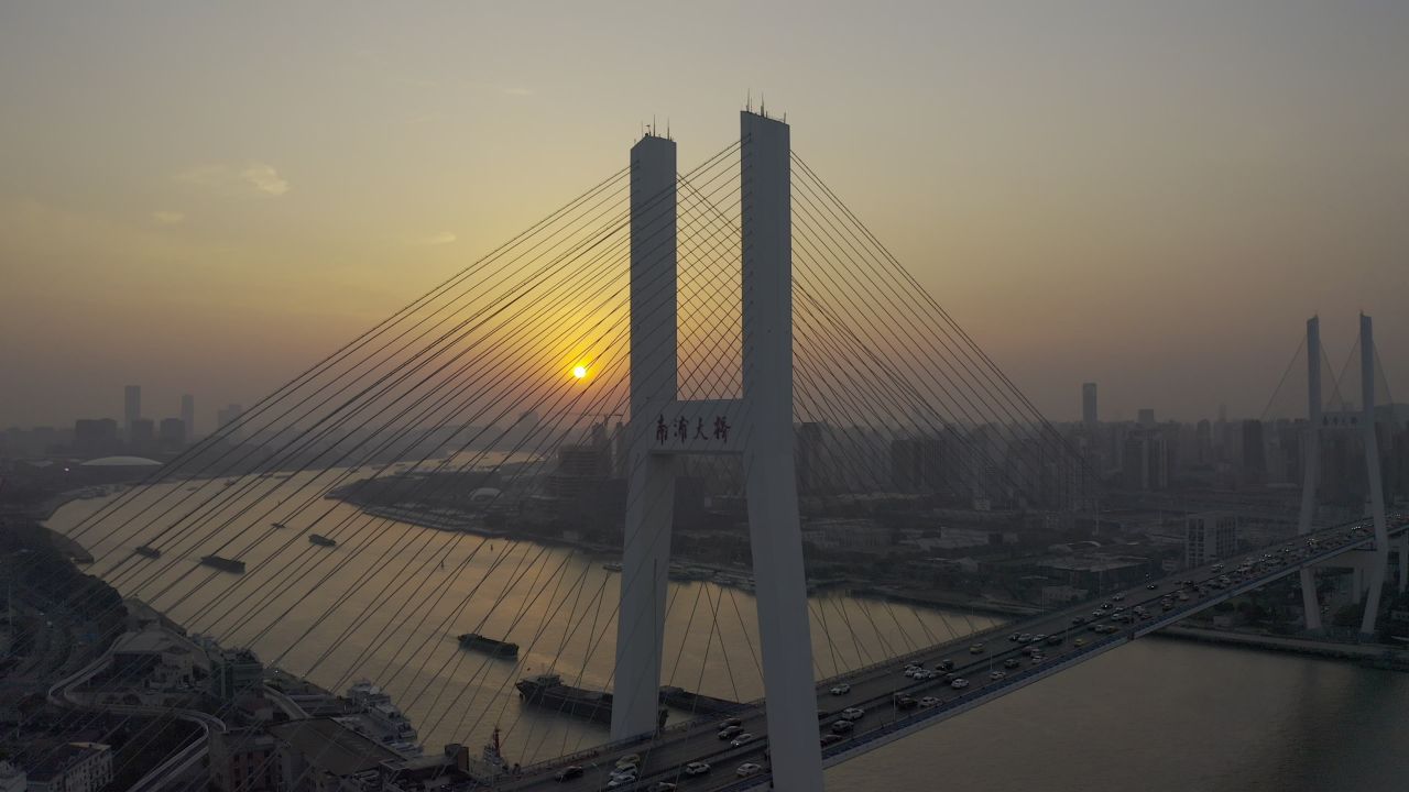 上海黄浦大桥日落航拍