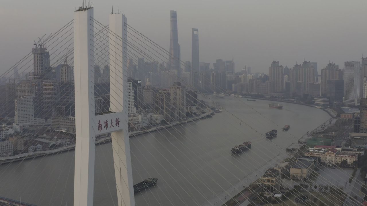 上海黄浦大桥日落航拍