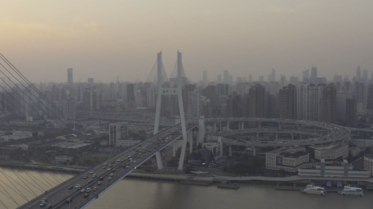 上海黄浦大桥日落航拍