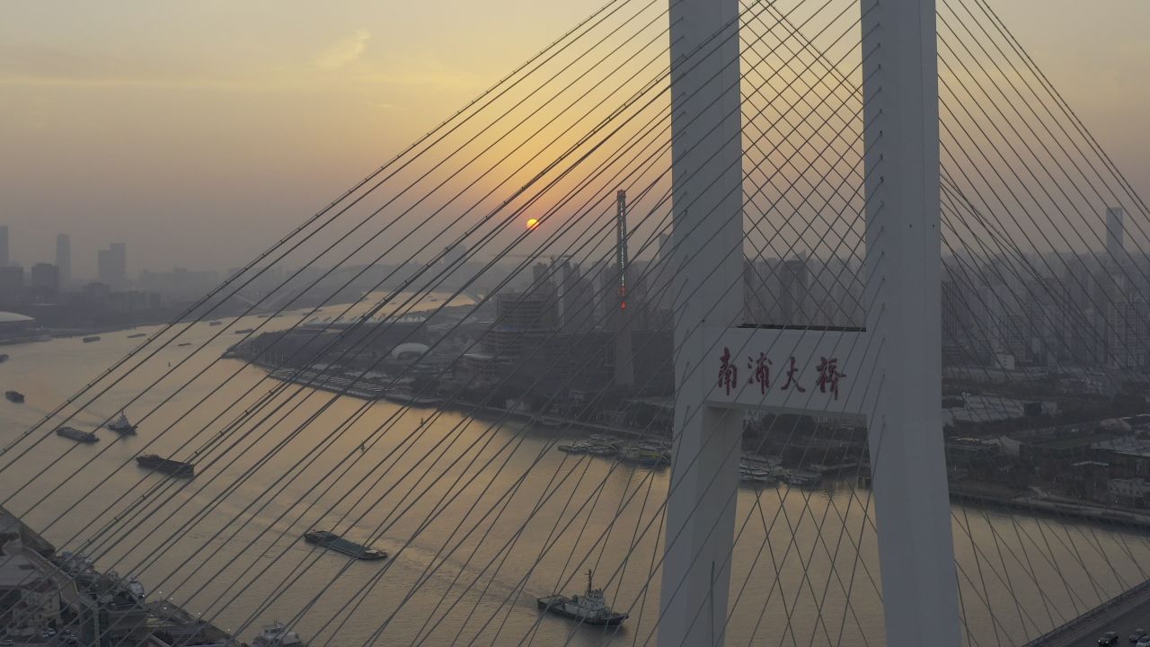 上海黄浦大桥日落航拍