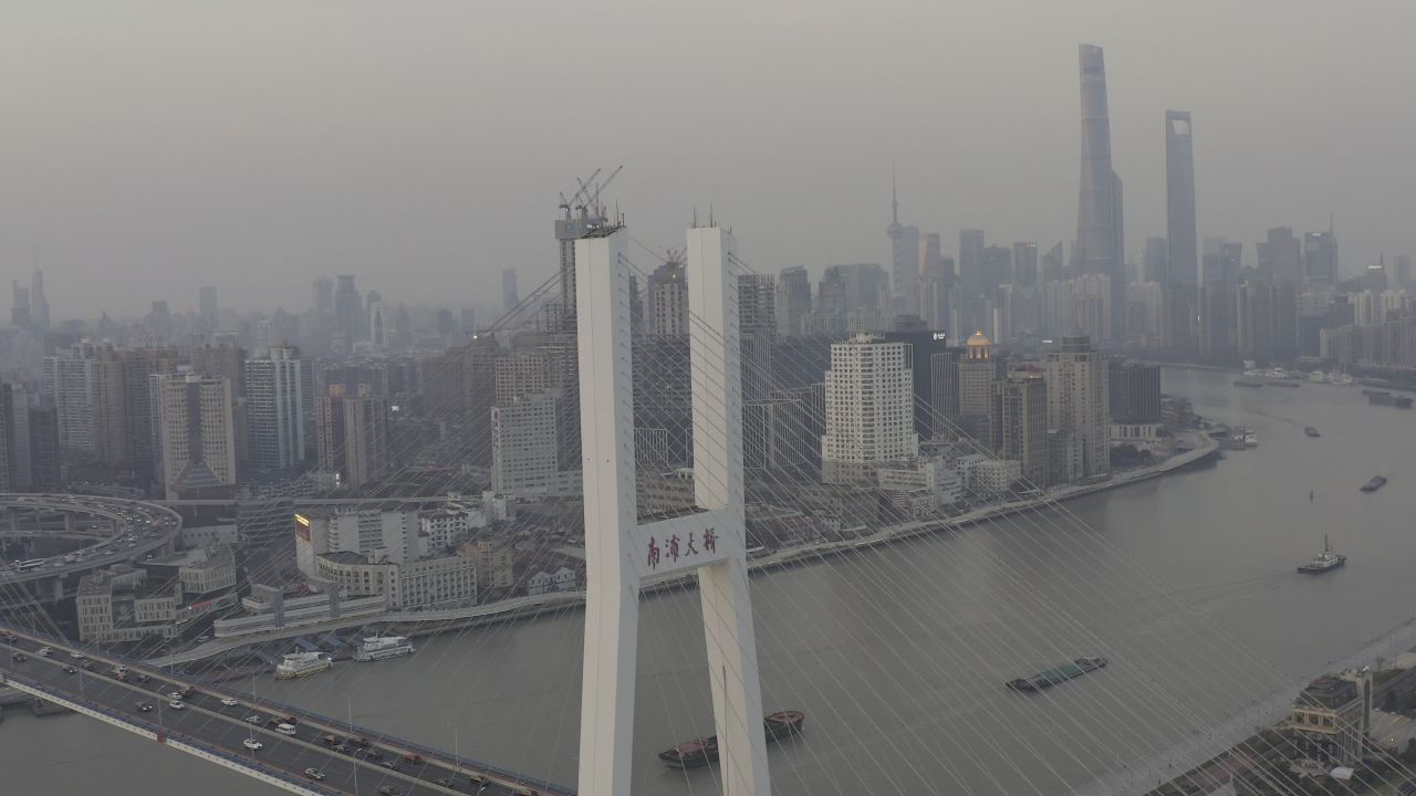 上海黄浦大桥日落航拍