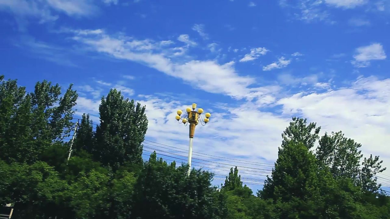 城市蓝天白云风光绿植