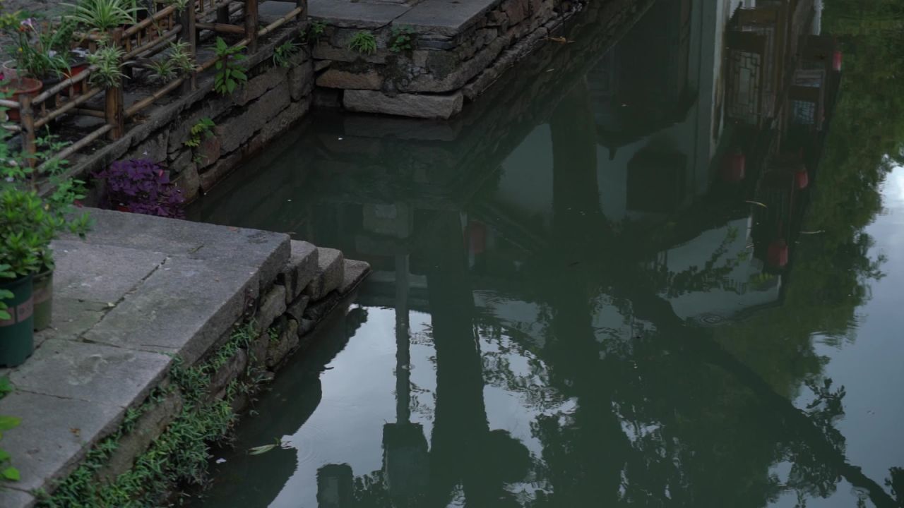 毛毛雨中的河堤