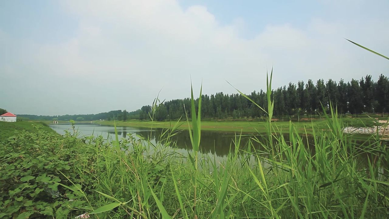 蓝天白云下的小河流水