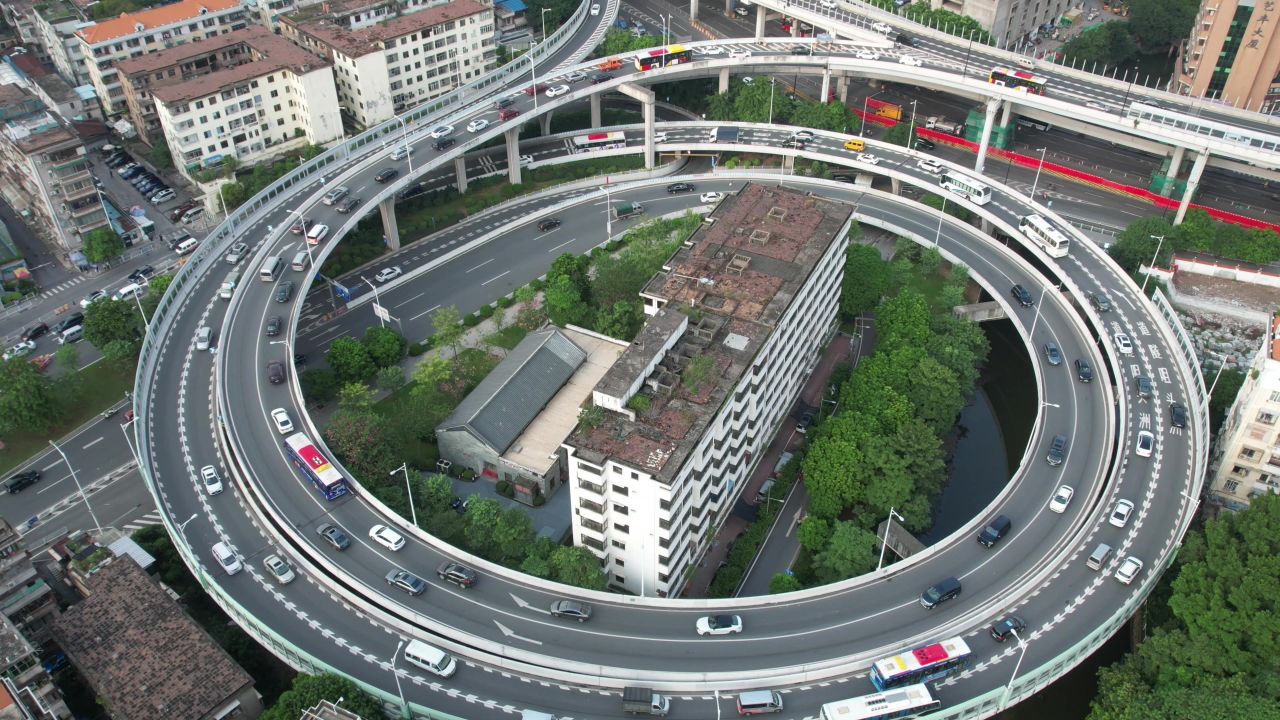 洲头咀隧道圆形高架航拍延时视频