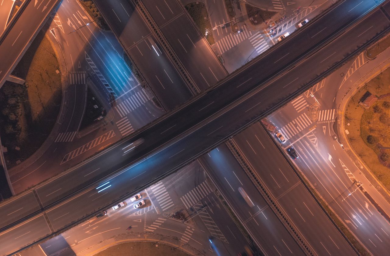 立交桥 高架 马路夜景航拍延时