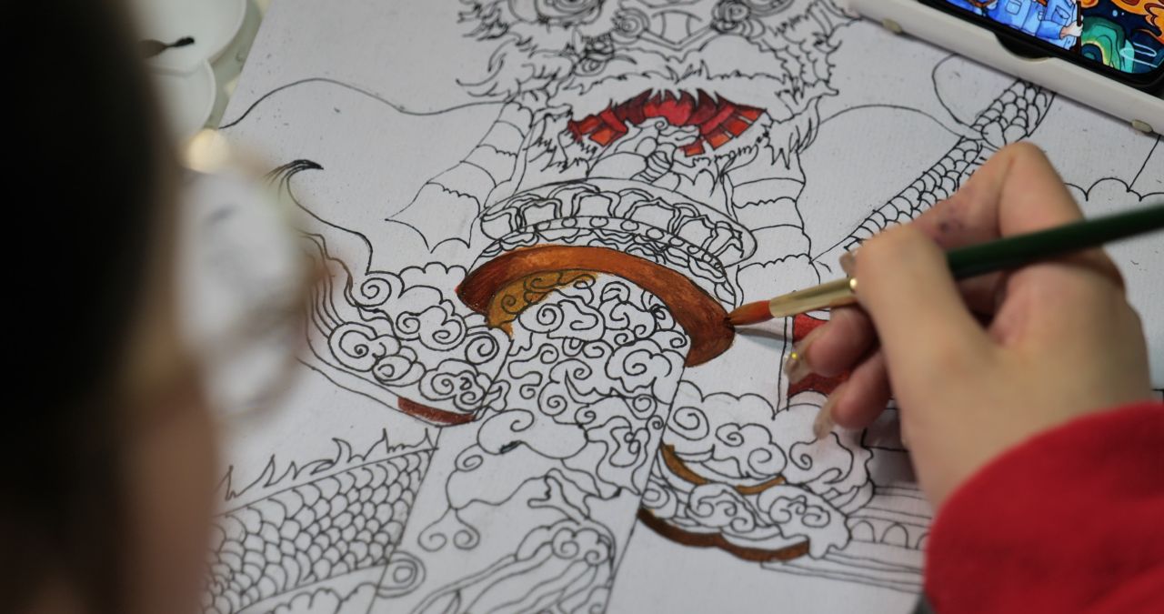 国风华表水彩画