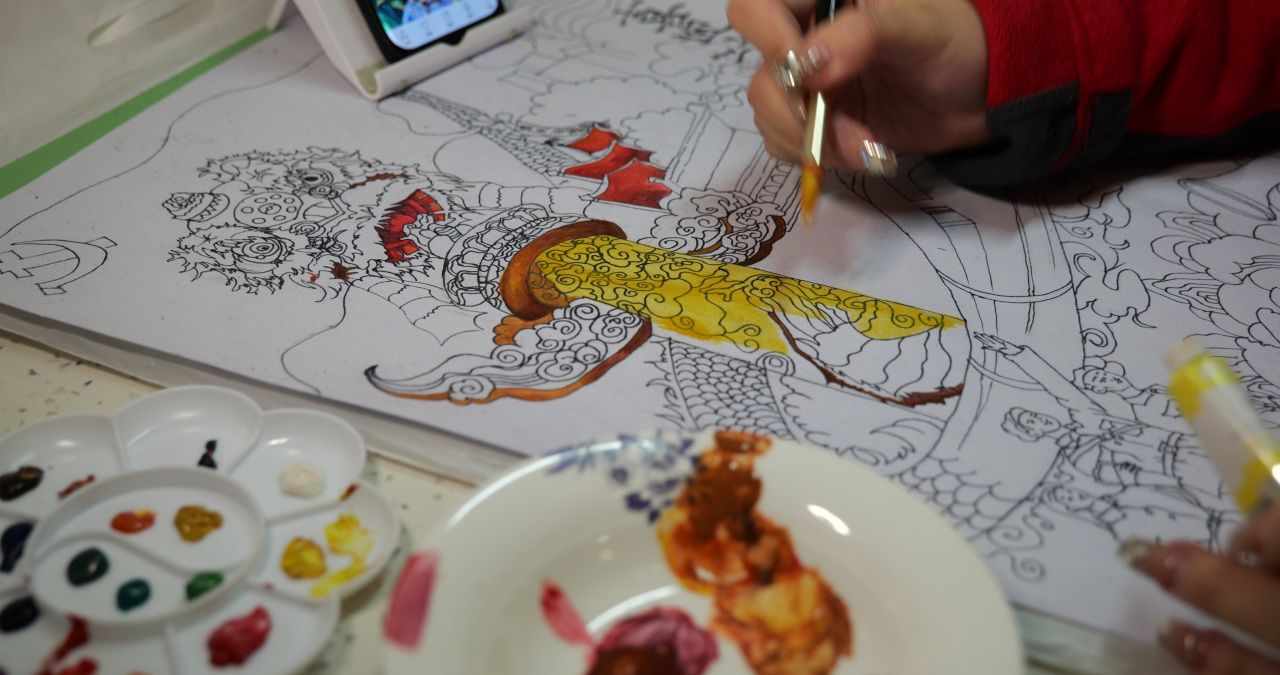 国风华表水彩画