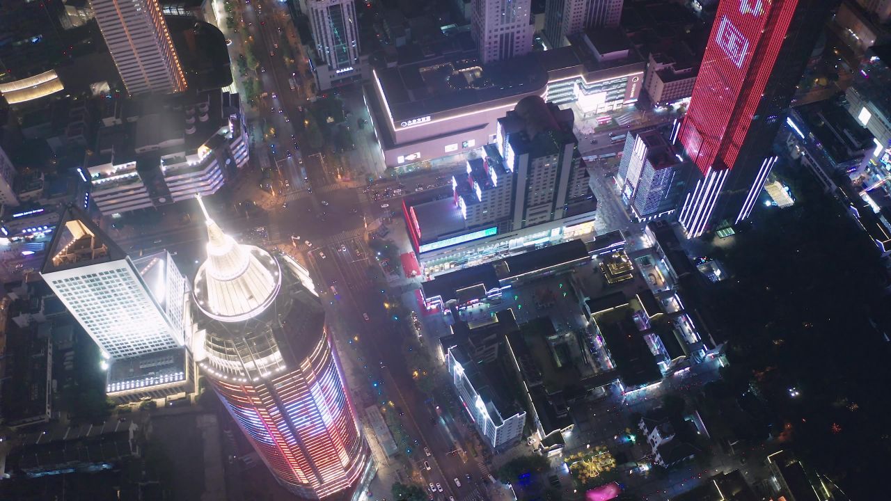 无锡市中心夜景灯光航拍