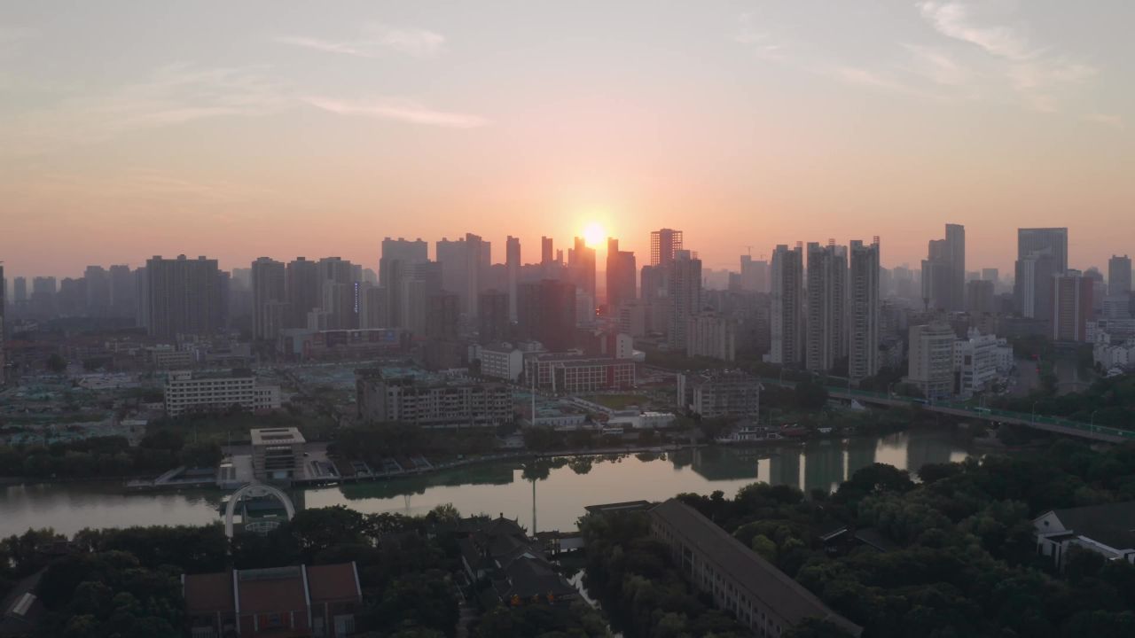 无锡城市日出航拍