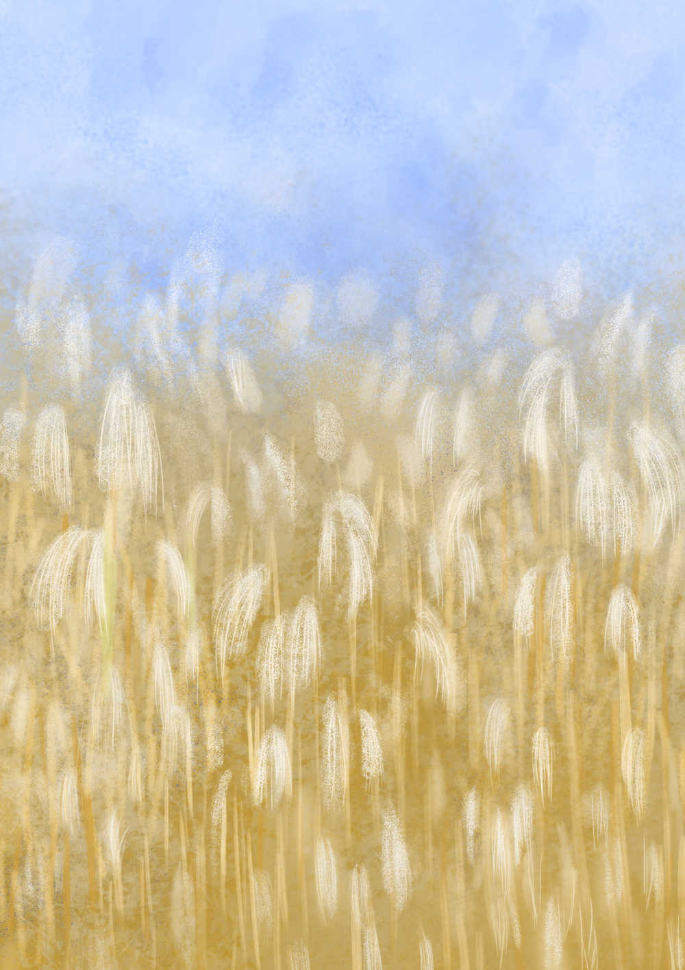 秋日芦苇丛场景自然唯美插画