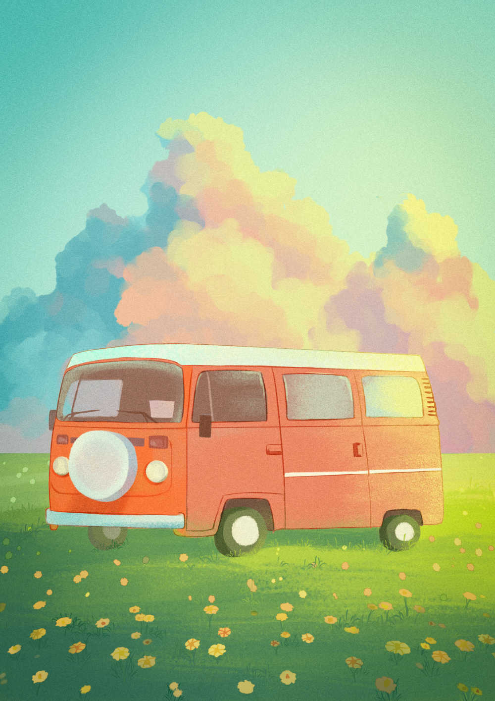 户外旅游大巴场景插画