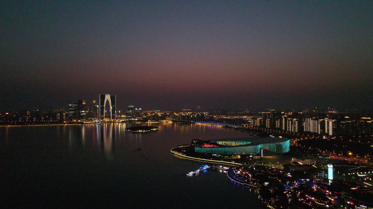 苏州园区夜景航拍