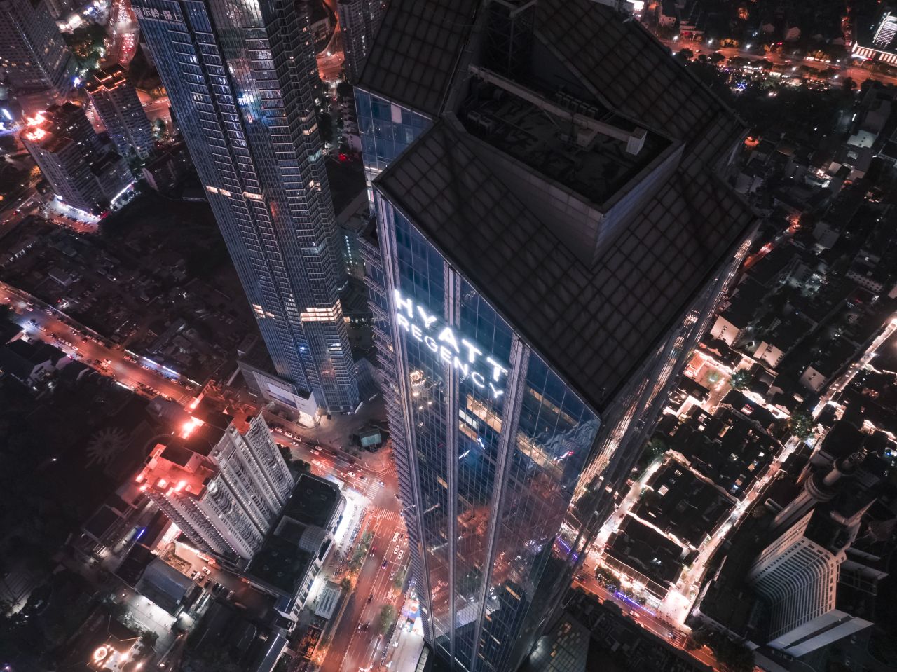 无锡苏宁凯悦夜景航拍延时摄影