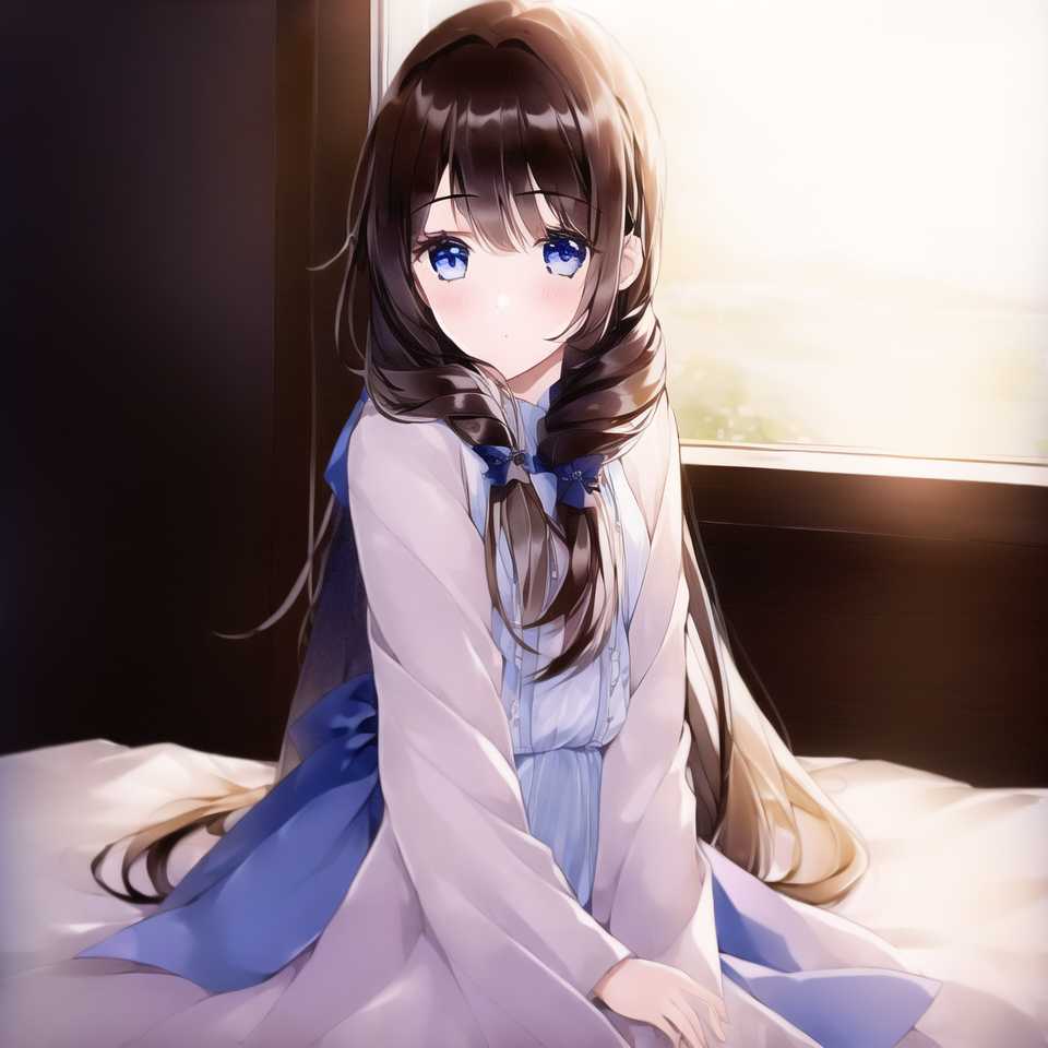 妹子坐在床上