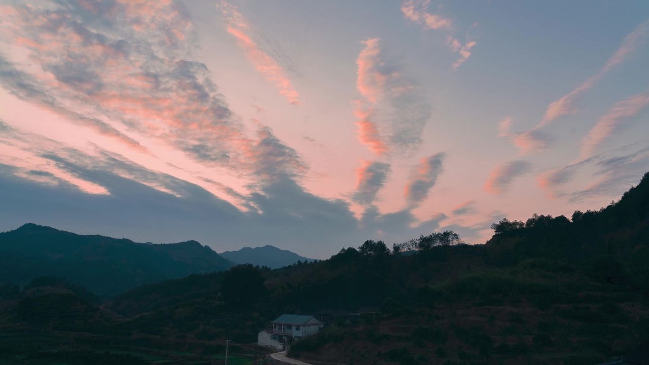 山村晚霞延时