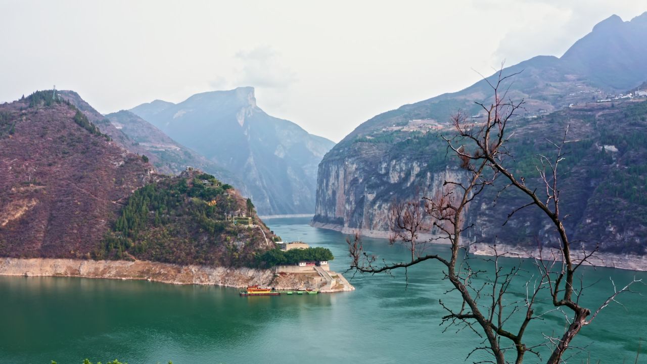 重庆市奉节县瞿塘峡夔门白帝城实拍航拍视频