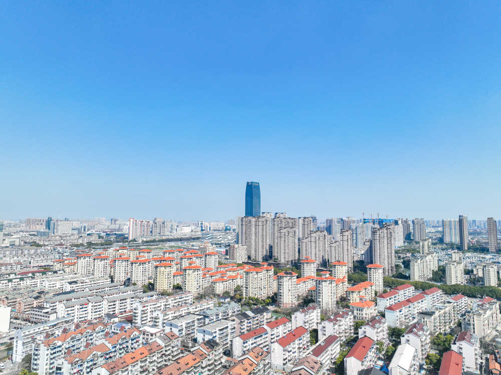 航拍昆山市区建筑