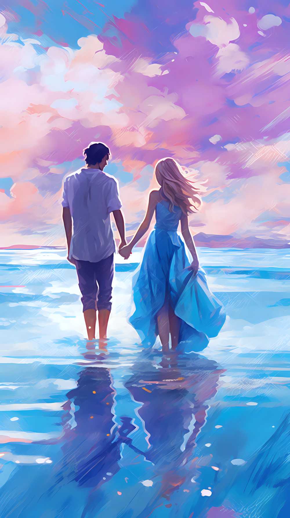 背影情侣海边浪漫