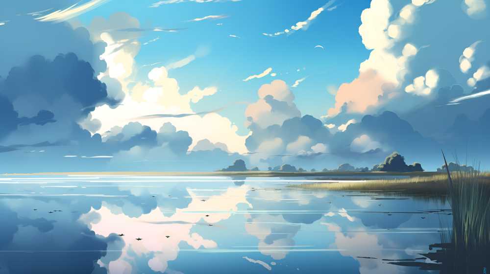 大海蓝天白云插画夏季