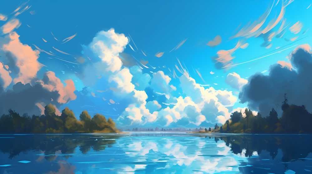 大海蓝天白云插画夏季