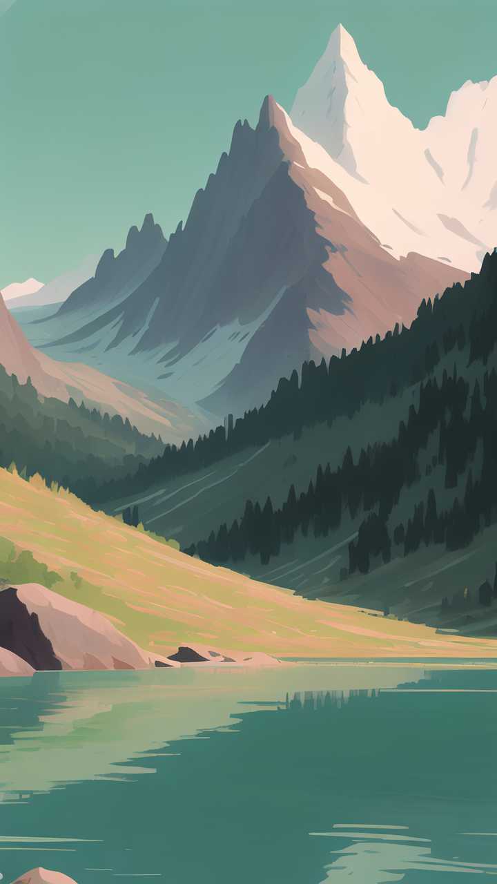 浅绿色山水画1