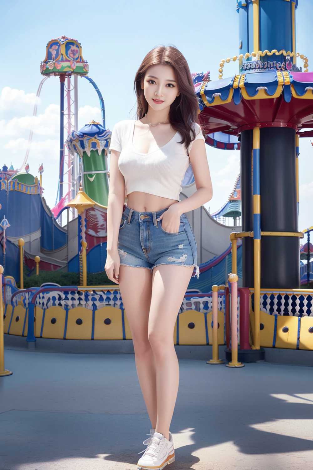 儿童节游乐园美女