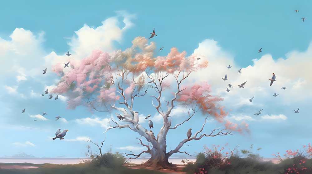 百鸟争飞插画风光