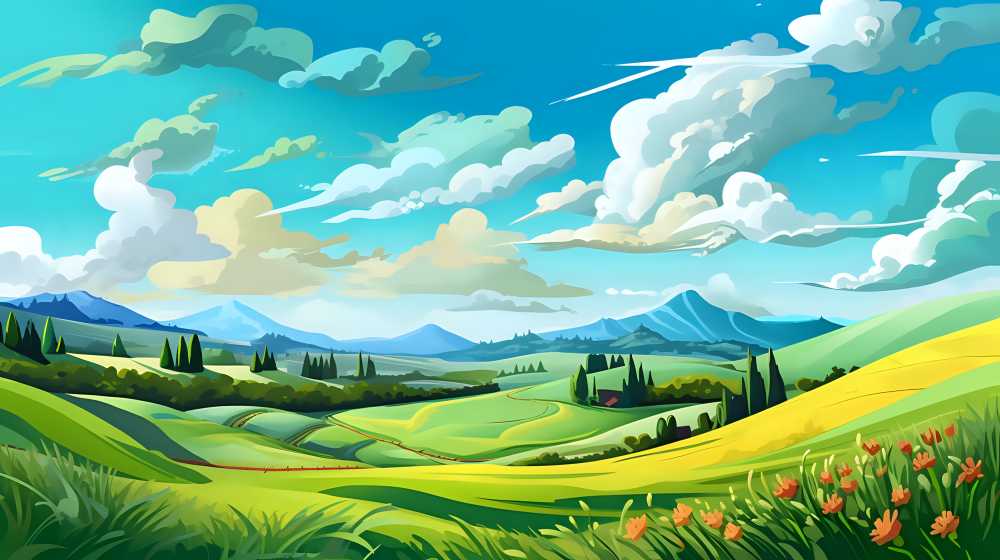 夏季风光插画田野