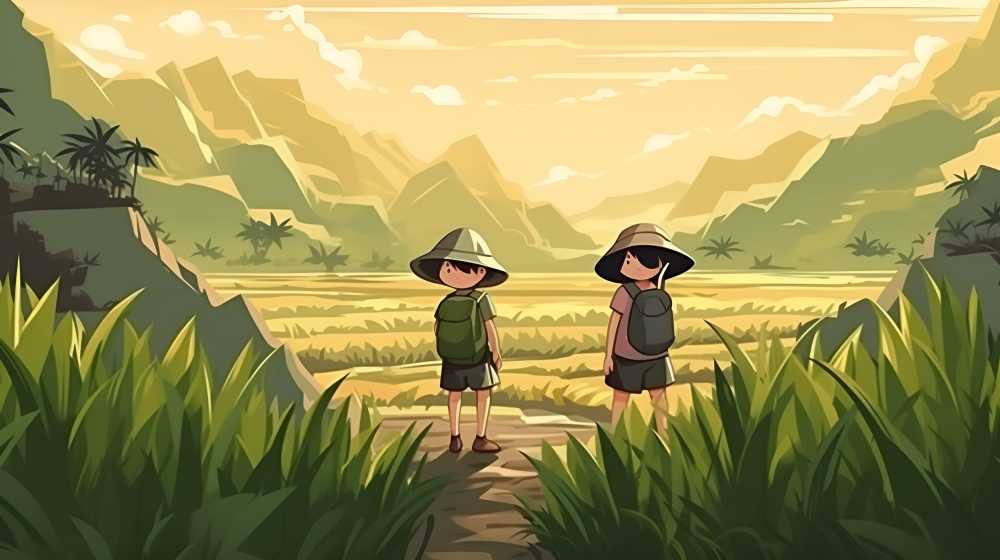 插画两个儿童夏季