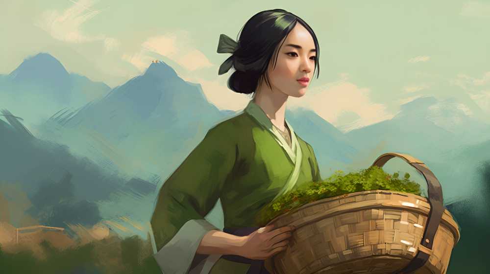 有拿着稻田的篮子的女孩在背景动画