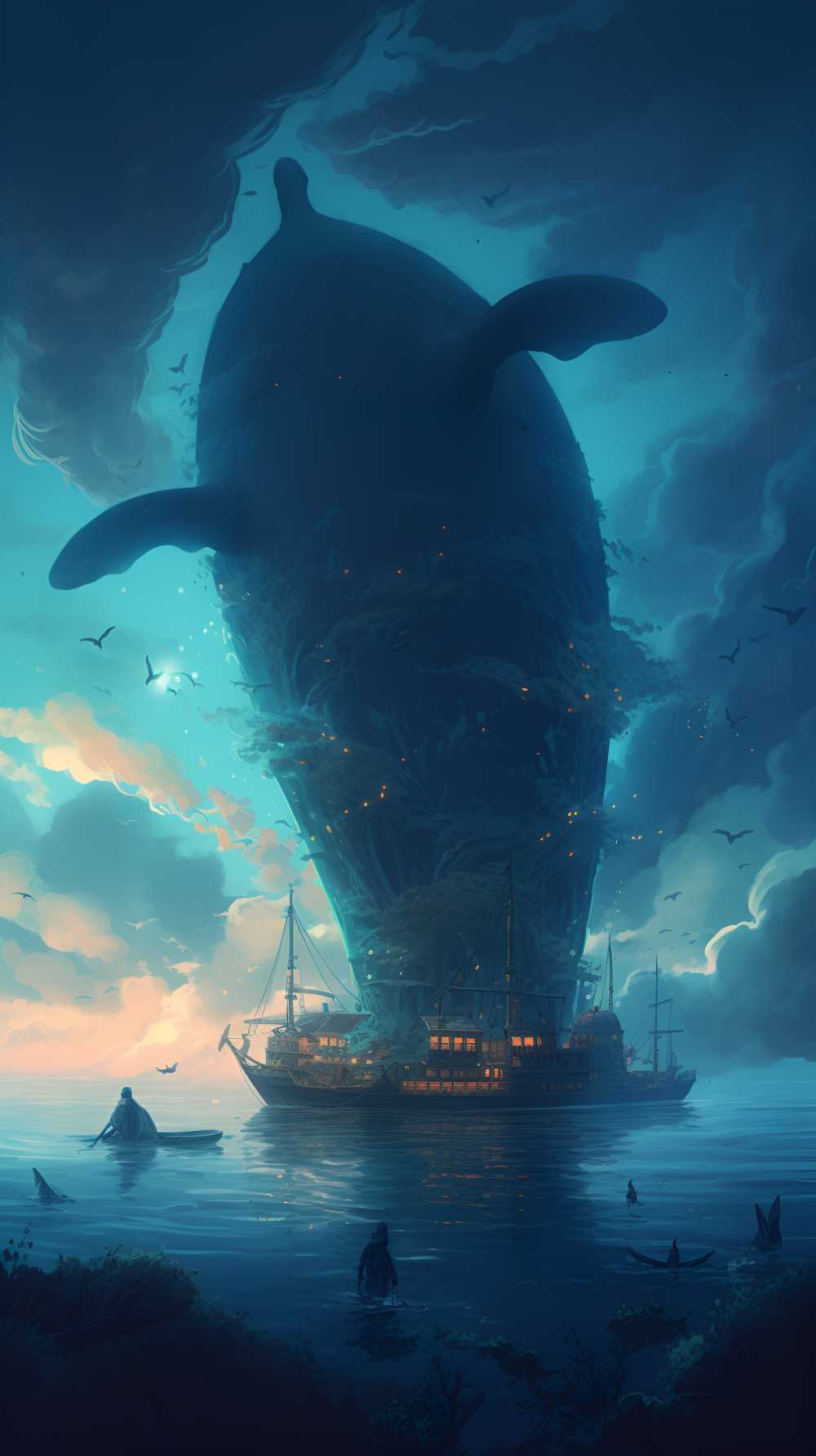 空中蓝鲸飞舞唯美