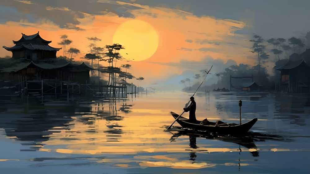 山水一幅画一艘船