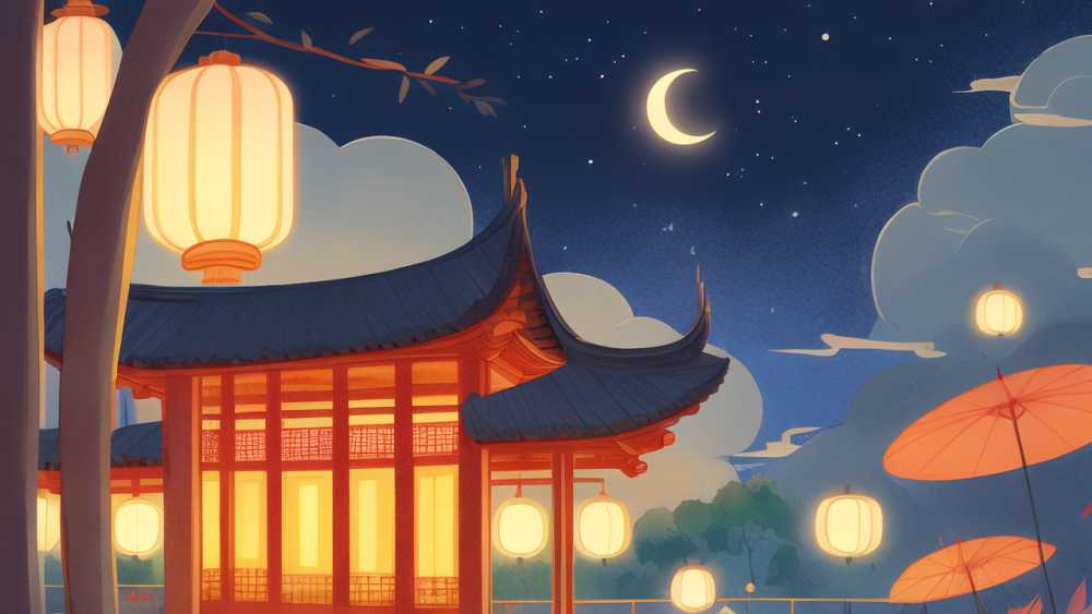 唯美小暑夜晚原创插画海报素材