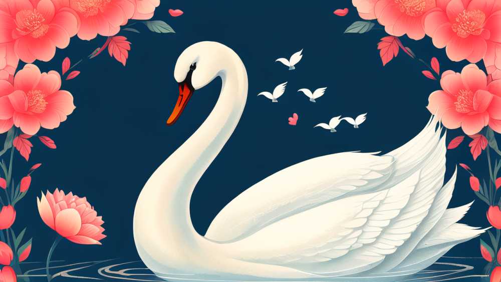 唯美七夕插画手绘情人节天鹅背景浪漫