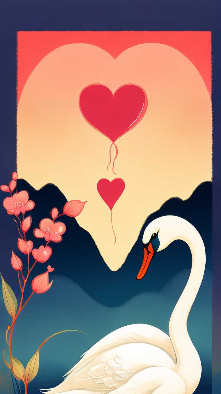 唯美七夕插画手绘情人节天鹅背景浪漫