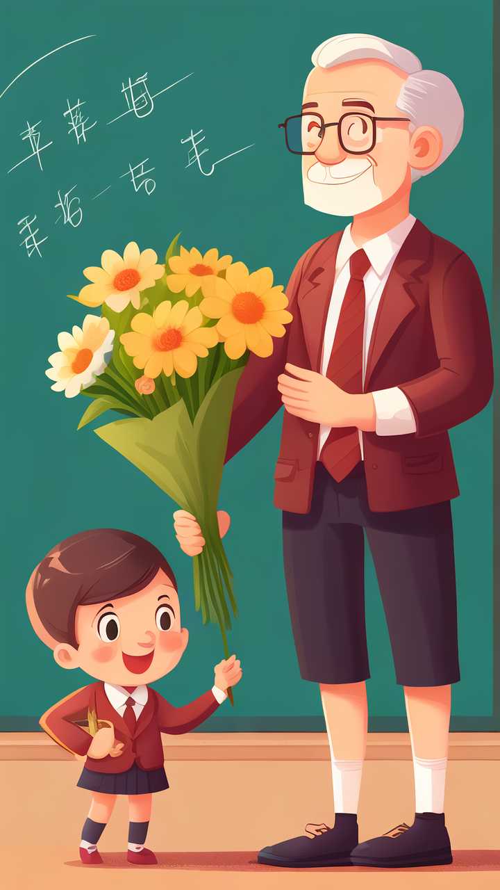 教师节快乐送花花插画
