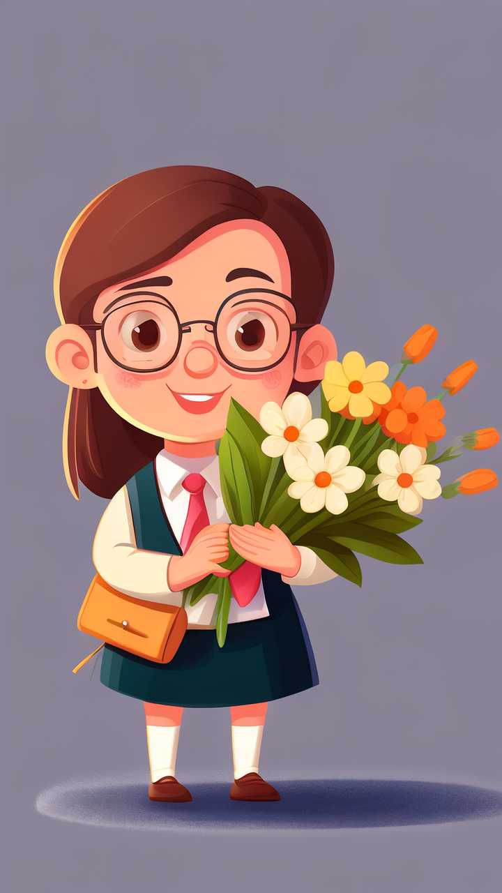 教师节快乐送花花插画