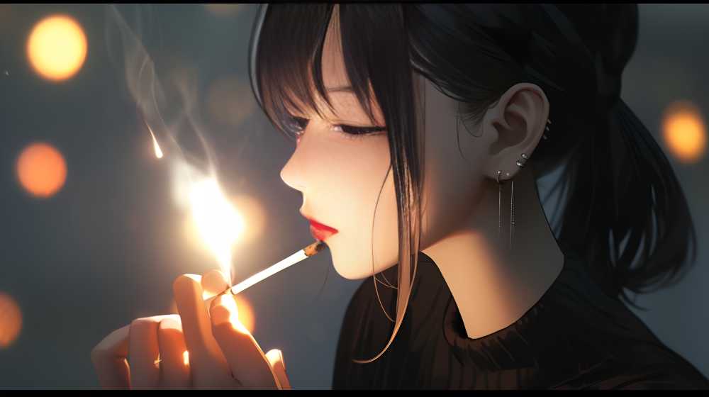 夜色美女抽烟