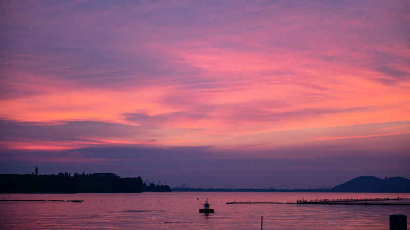 武汉东湖的夏日朝霞