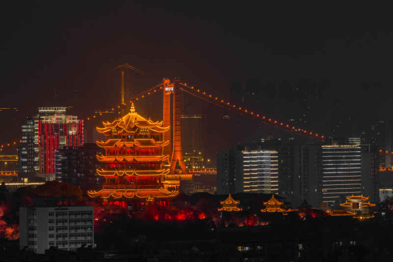 黄鹤楼夜景 鹦鹉洲长江大桥 杨泗港长江大桥