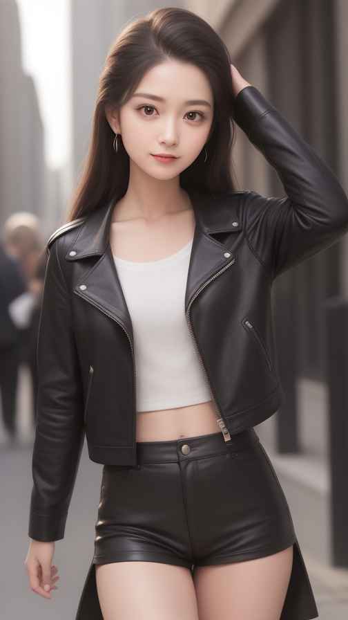 黑色皮衣美女