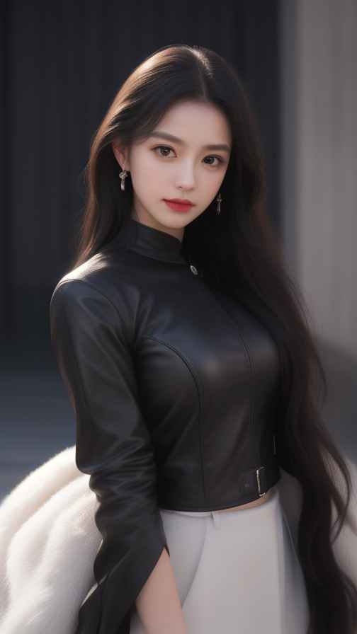 黑色皮衣美女