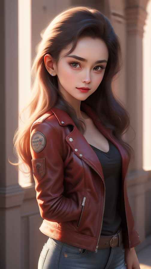 红色皮衣美女