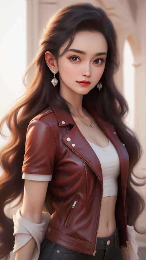 红色皮衣美女