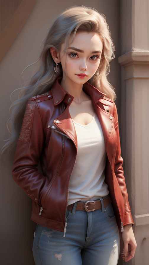 红色皮衣大美女